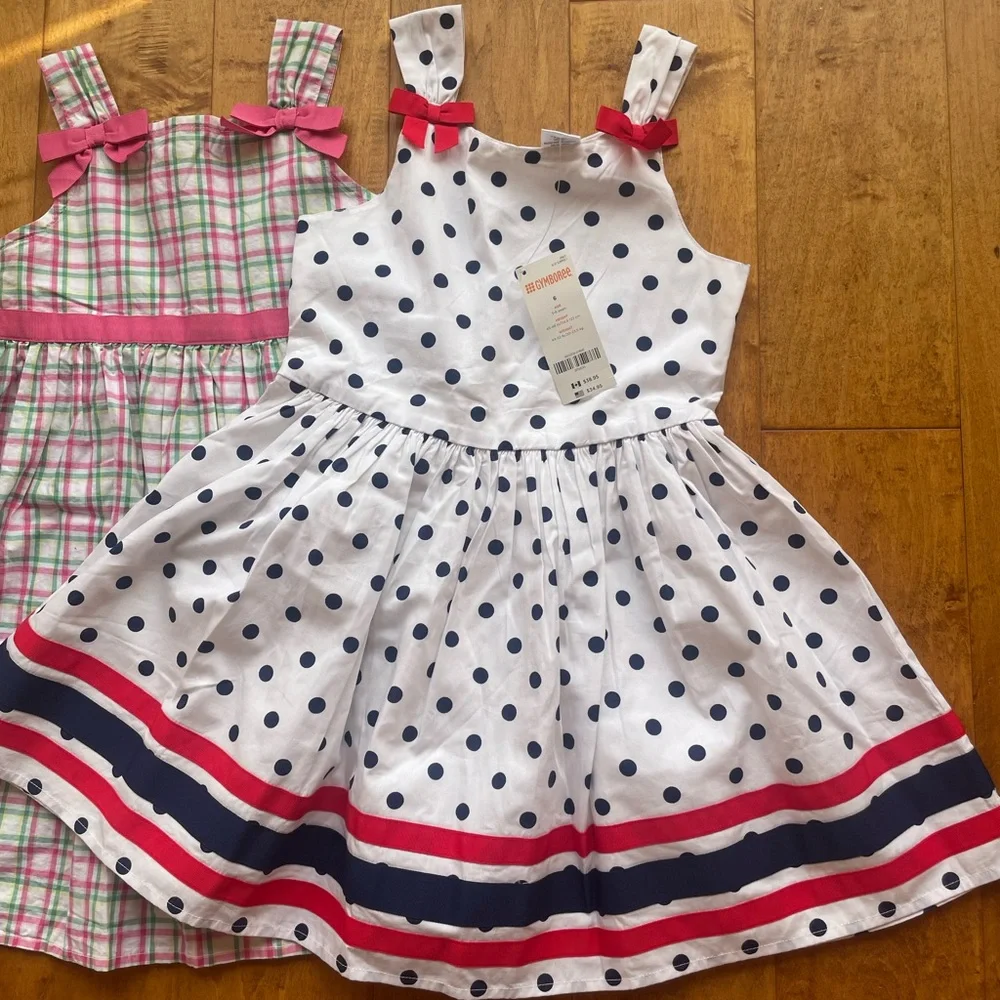 Bundle 2 NWT Gymboree girl dress sundress cotton sz 6 plaid polka empire waist